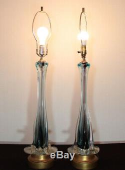 Mid-century Modern Murano Sommerso Glass Lamps By Archimede Seguso Vintage