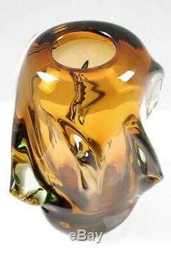 Midcentury Italian Amber Murano Art Glass Vase Handblown Vintage 1960s Retro