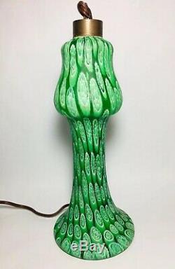 Millefiori Green Murano Glass Satin Table Lamp Mid Century Mod Antique Vintage