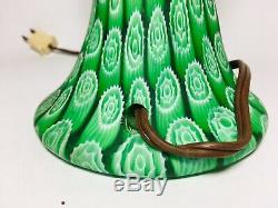 Millefiori Green Murano Glass Satin Table Lamp Mid Century Mod Antique Vintage