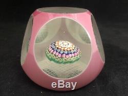 Millefiori Paperweight Faceted Vintage Murano Glass Pink Overlay Cross Hatch