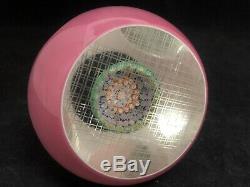 Millefiori Paperweight Faceted Vintage Murano Glass Pink Overlay Cross Hatch