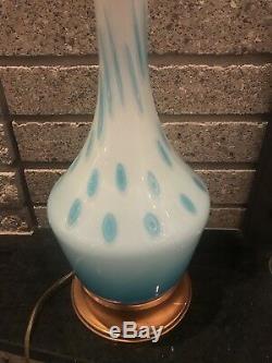 Monumental Vintage MARBRO Venetian Blue Glass Table Lamp Murano