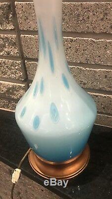 Monumental Vintage MARBRO Venetian Blue Glass Table Lamp Murano