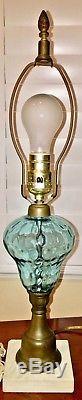 Murano 21Glass Lamp, Mid-Century, Opaline Blue, Brass Stand with Marble Base. VTG