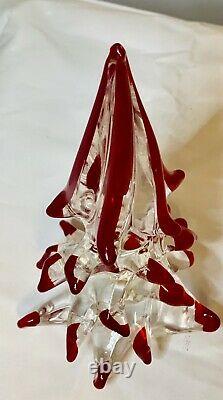 Murano Art Glass 8 Tree Figurine Clear With Red Accents Vintage Christmas Decor