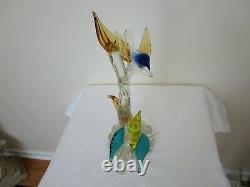 Murano Art Glass Birds on Tree Branches Multicolored 13 H Vintage Signed XLNT