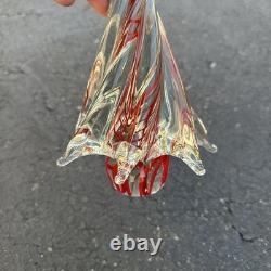 Murano Art Glass Christmas Tree Red Clear Swirl Vintage Figurine 8.5
