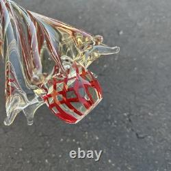 Murano Art Glass Christmas Tree Red Clear Swirl Vintage Figurine 8.5