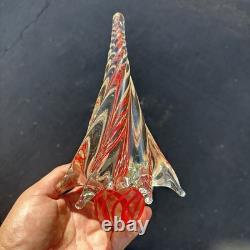 Murano Art Glass Christmas Tree Red Clear Swirl Vintage Figurine 8.5