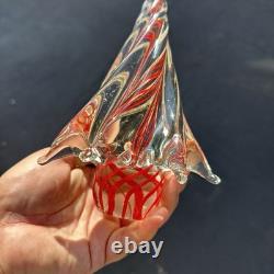 Murano Art Glass Christmas Tree Red Clear Swirl Vintage Figurine 8.5