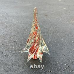 Murano Art Glass Christmas Tree Red Clear Swirl Vintage Figurine 8.5