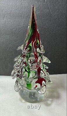Murano Art Glass Christmas Tree Red Green Swirl 9 1/2
