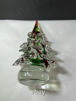 Murano Art Glass Christmas Tree Red Green Swirl 9 1/2