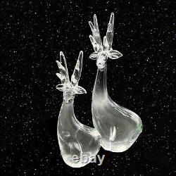 Murano Art Glass Deer Crystal Figurine Set 2 Lot Stylized Vintage Animal