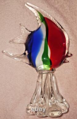 Murano Art Glass Fish Wave Figurine Pedistal Vintage Retro Sculpture 10 in