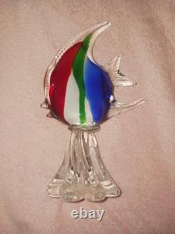Murano Art Glass Fish Wave Figurine Pedistal Vintage Retro Sculpture 10 in