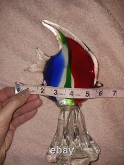Murano Art Glass Fish Wave Figurine Pedistal Vintage Retro Sculpture 10 in