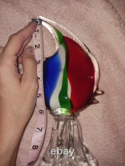 Murano Art Glass Fish Wave Figurine Pedistal Vintage Retro Sculpture 10 in