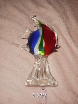 Murano Art Glass Fish Wave Figurine Pedistal Vintage Retro Sculpture 10 in