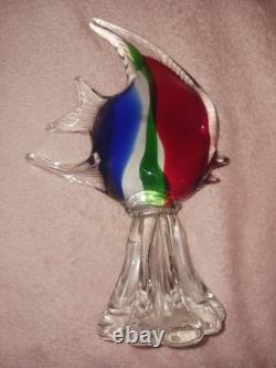 Murano Art Glass Fish Wave Figurine Pedistal Vintage Retro Sculpture 10 in