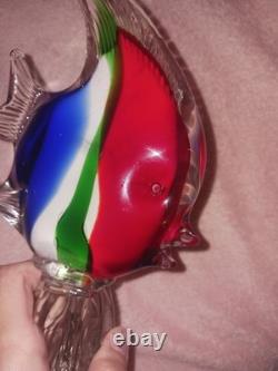 Murano Art Glass Fish Wave Figurine Pedistal Vintage Retro Sculpture 10 in