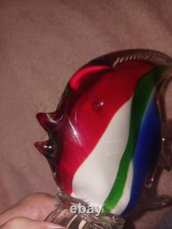 Murano Art Glass Fish Wave Figurine Pedistal Vintage Retro Sculpture 10 in