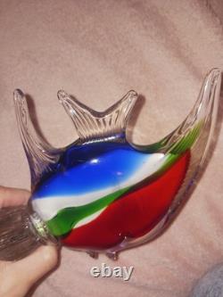 Murano Art Glass Fish Wave Figurine Pedistal Vintage Retro Sculpture 10 in