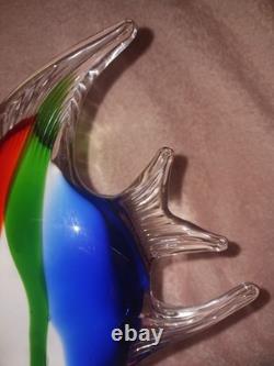 Murano Art Glass Fish Wave Figurine Pedistal Vintage Retro Sculpture 10 in