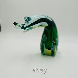 Murano Art Glass Italy Sommerso Bear Figurine Vintage Abstract Art Glass Teal