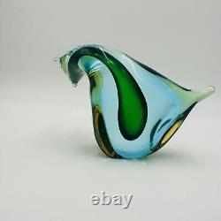 Murano Art Glass Italy Sommerso Bear Figurine Vintage Abstract Art Glass Teal