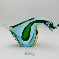 Murano Art Glass Italy Sommerso Bear Figurine Vintage Abstract Art Glass Teal