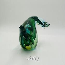 Murano Art Glass Italy Sommerso Bear Figurine Vintage Abstract Art Glass Teal