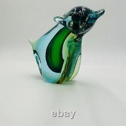 Murano Art Glass Italy Sommerso Bear Figurine Vintage Abstract Art Glass Teal