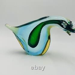 Murano Art Glass Italy Sommerso Bear Figurine Vintage Abstract Art Glass Teal