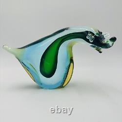 Murano Art Glass Italy Sommerso Bear Figurine Vintage Abstract Art Glass Teal