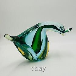 Murano Art Glass Italy Sommerso Bear Figurine Vintage Abstract Art Glass Teal