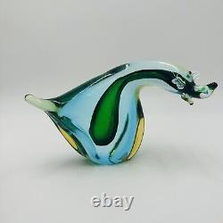 Murano Art Glass Italy Sommerso Bear Figurine Vintage Abstract Art Glass Teal