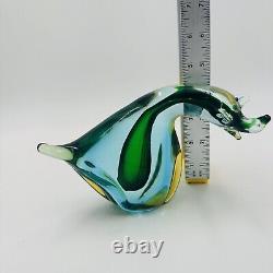 Murano Art Glass Italy Sommerso Bear Figurine Vintage Abstract Art Glass Teal