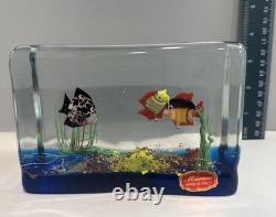 Murano Art Glass Large Three Fish Aquarium Vintage 3.5