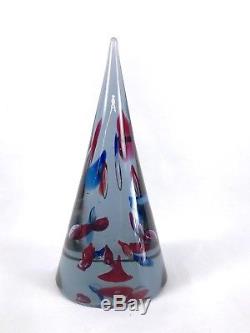 Murano Art Glass Obelisk Sculpture Conical Red Blue Bubbles Vtg Italy Cenedese
