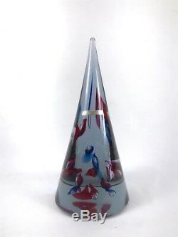 Murano Art Glass Obelisk Sculpture Conical Red Blue Bubbles Vtg Italy Cenedese