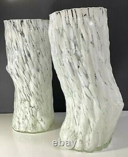 Murano Art Glass Set of 2 Faux Bois Style Vase16.75 Tall VTG 1960's -70's