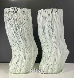 Murano Art Glass Set of 2 Faux Bois Style Vase16.75 Tall VTG 1960's -70's