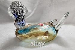 Murano Art Glass VTG Mandarin Duck Fleck Inlay Copper Silver Cobalt Teal Amber