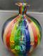 Murano Art Glass Vase Italian Small Hand-Blown Rainbow Striped Vase Estate Vtg