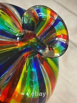 Murano Art Glass Vase Italian Small Hand-Blown Rainbow Striped Vase Estate Vtg