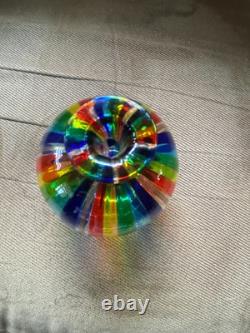 Murano Art Glass Vase Italian Small Hand-Blown Rainbow Striped Vase Estate Vtg