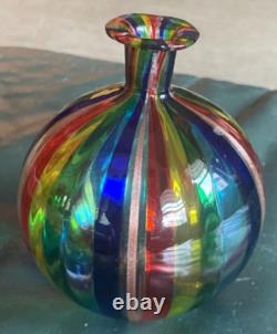 Murano Art Glass Vase Italian Small Hand-Blown Rainbow Striped Vase Estate Vtg