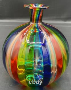 Murano Art Glass Vase Italian Small Hand-Blown Rainbow Striped Vase Estate Vtg